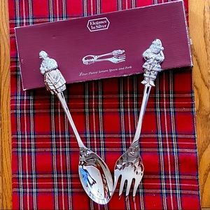 Like New- Elegance In Silver - Santa & Mrs. Claus Serving Fork & Spoon